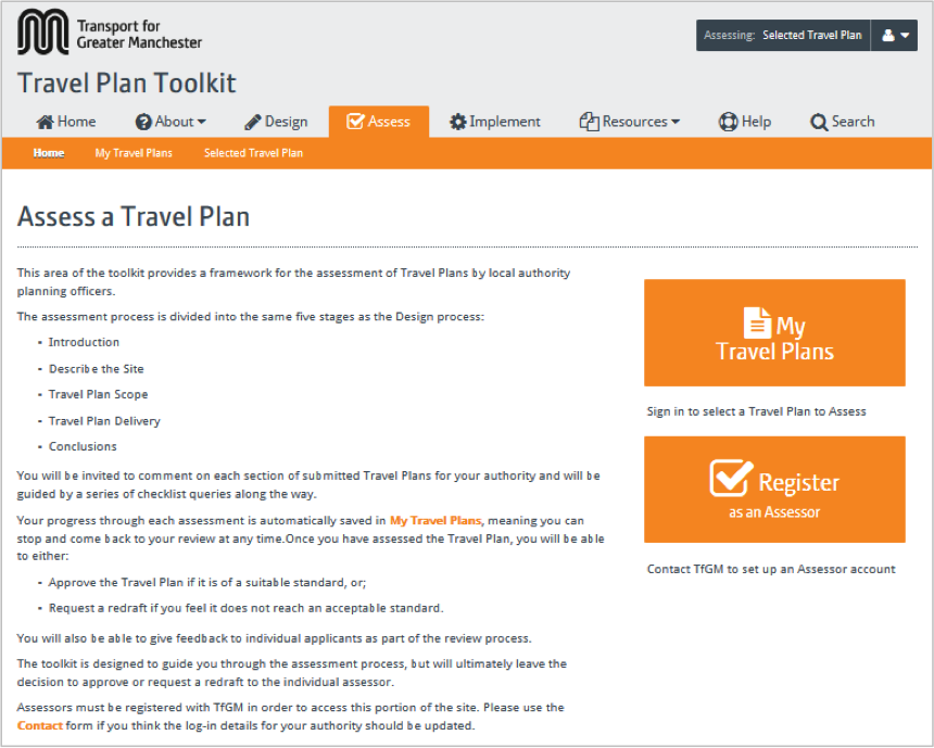 Assess Travel Plan page